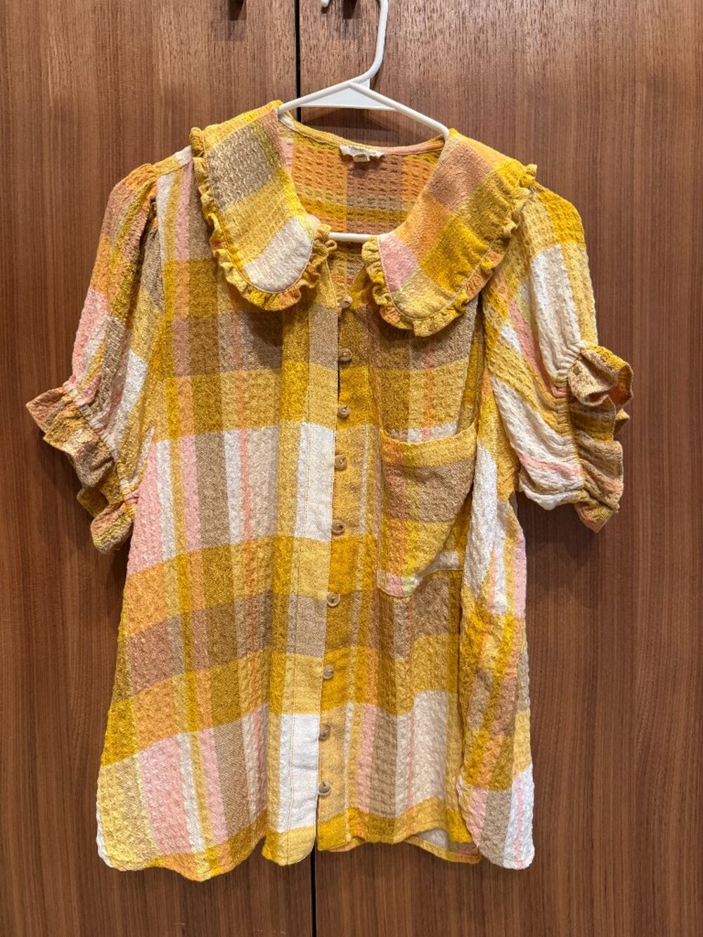 Used Keira Blouse by Pilcro Sz L Yellow Plaid